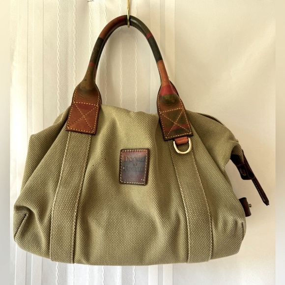 Dooney & Bourke 1975 Duffle Vintage VTG Canvas Tote Leather Army Green GUC - Picture 1 of 16